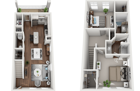 Floor plan for 2 beds, 2.5 baths, 1308 sqft